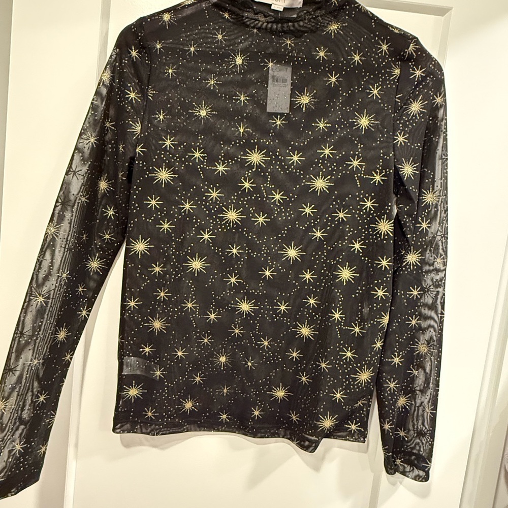 LOFT Black and Gold Star Long Sleeve Top